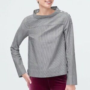 J. Crew Striped Gray Button-Shoulder Long-Sleeve Blouse